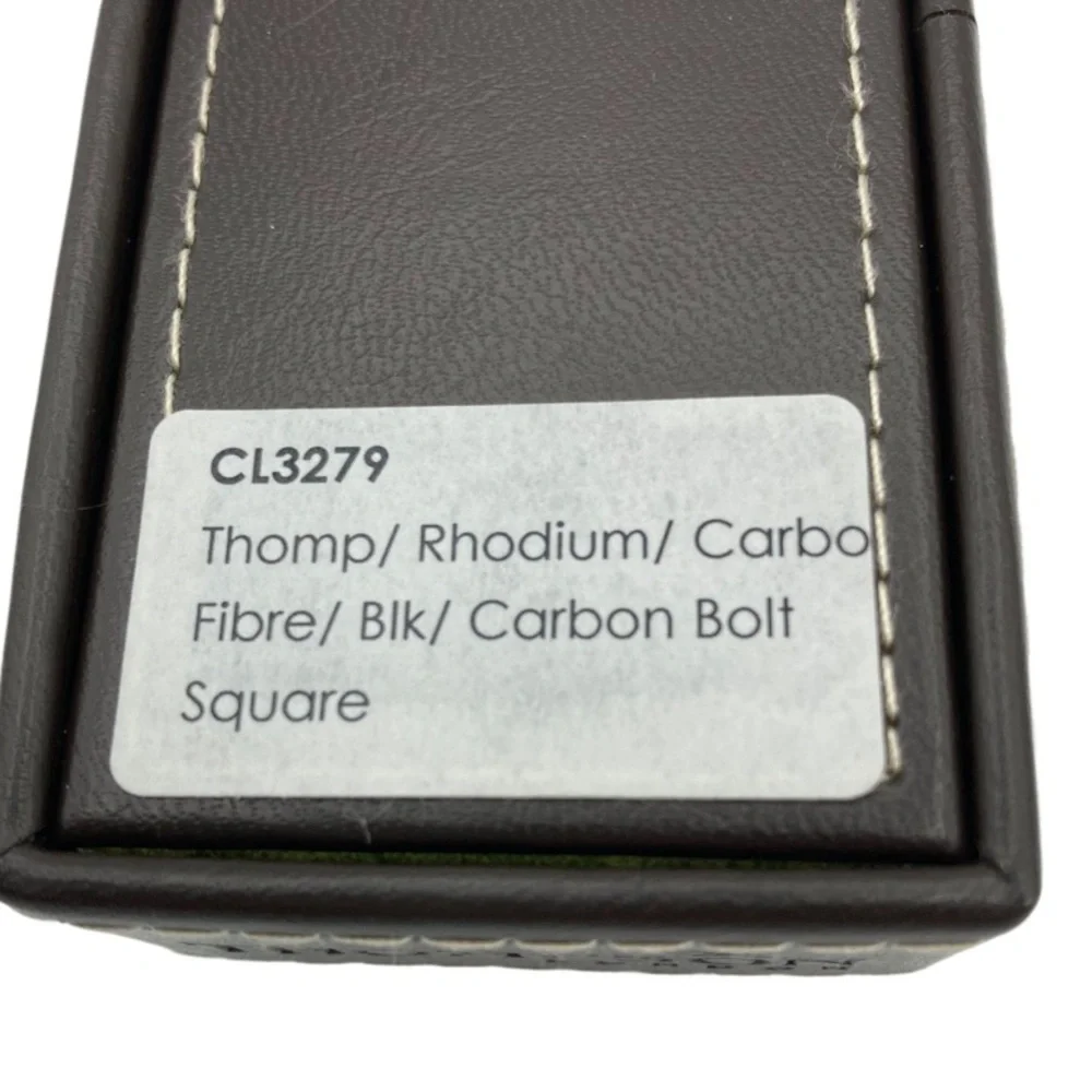 NWT Thompson London Rhodium Plated Black Carbon Fiber Square Bolt Cufflinks